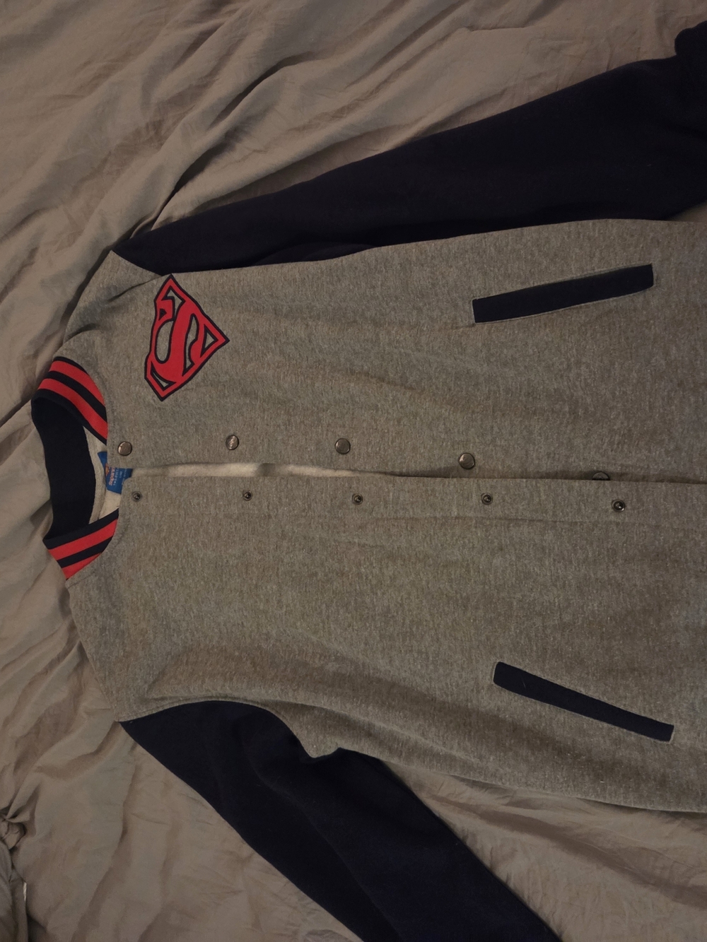 DC Comics Gray and Navy Superman Varsity Jacket
